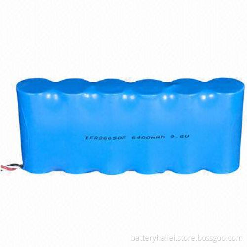 LiFePO4 Battery Pack with 9.6V Nominal Voltage, 6,400mAh Capacity, Assembled 3S2P, UL-certified
